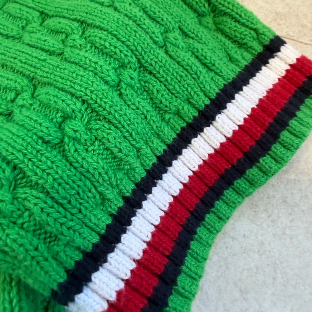 Tommy Hilfiger Kelly Green Cable-Knit Short Sleeve Sweater with Striped Trim /M - Picture 5 of 10
